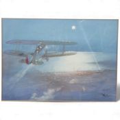 William Knox (1862 - 1925), First World War Period bi-plane by moonlight, watercolour, 25cm x 35cm.