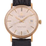 TISSOT - a Vintage 9ct gold Seastar Seven mechanical calendar wristwatch, circa 1973, silvered