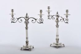 A pair of candlesticks with three-light serpentines