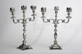 A pair of candlesticks with three-light serpentines