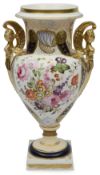 An early 19th century English porcelain twin handled baluster vase, probably Spode or Ridgway