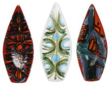 Three Poole Pottery Delphis spear dishes