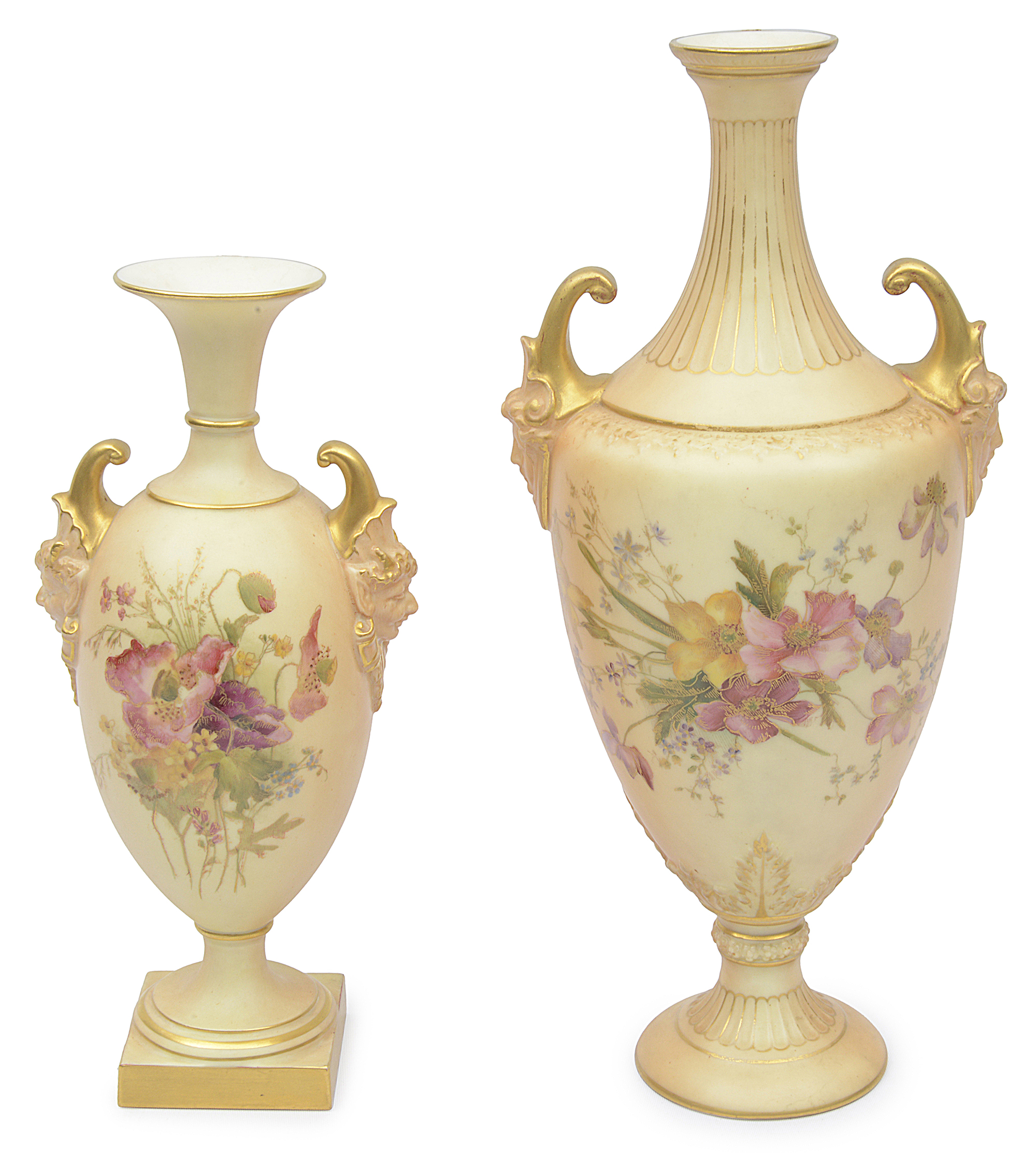 A Royal Worcester blush ground twin-handled vase, circa 1902,