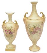 A Royal Worcester blush ground twin-handled vase, circa 1902,