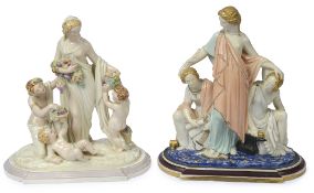 Two Royal Worcester allegorical figural groups depicting Peace and Plenty, circa 1867