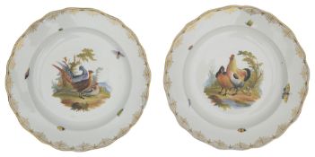 A pair of 20th century Meissen polychrome porcelain dishes