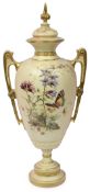 A Royal Worcester blush ground twin-handled vase and cover, c.1892
