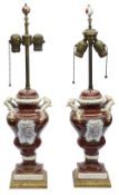 A pair of 19th century Sevres style vases and covers adapted as table lamps