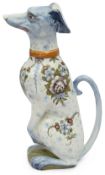 A French Faience polychrome ewer in the form of a seated hound, 19th century