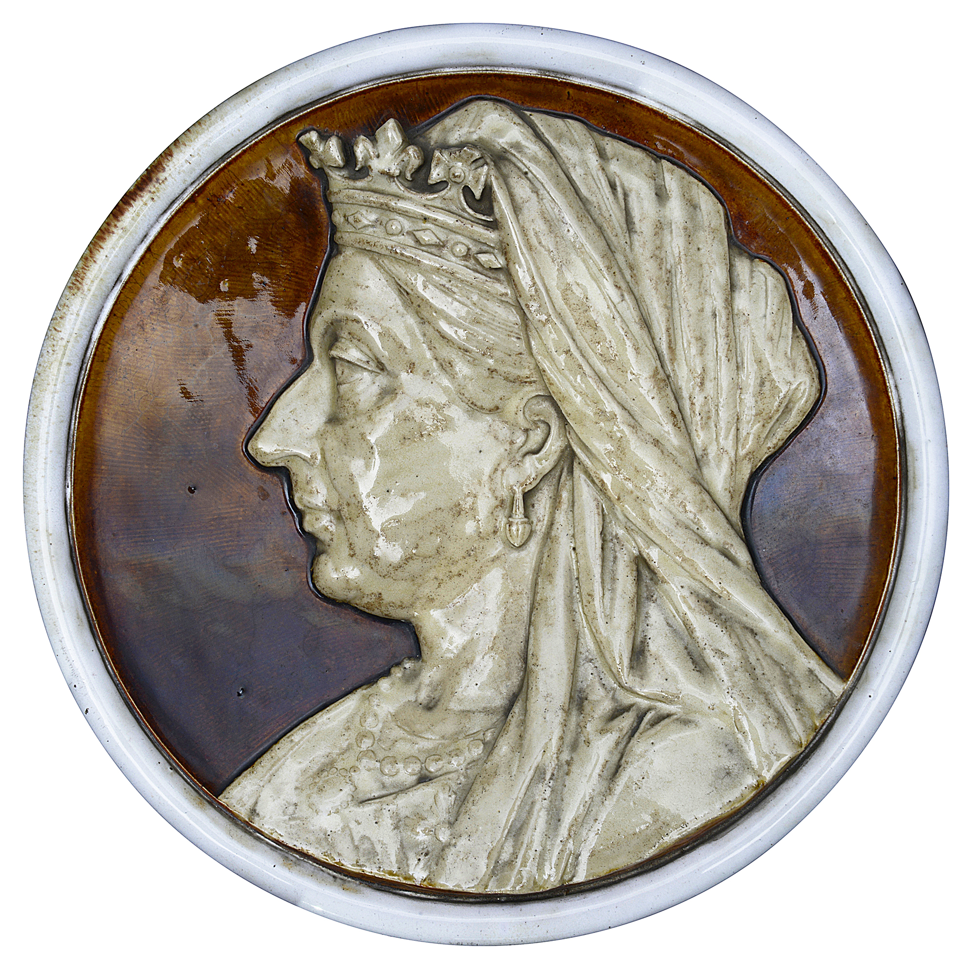 A large and unusual 19th Century Doulton Lambeth Queen Victoria Relief Roundel