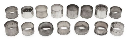 Fifteen silver napkin rings