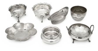 A collection of five silver sugar bowls