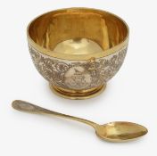 A Victorian silver-gilt Christening bowl and matching spoon