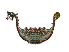 A Norwegian silver gilt and plique à jour salt