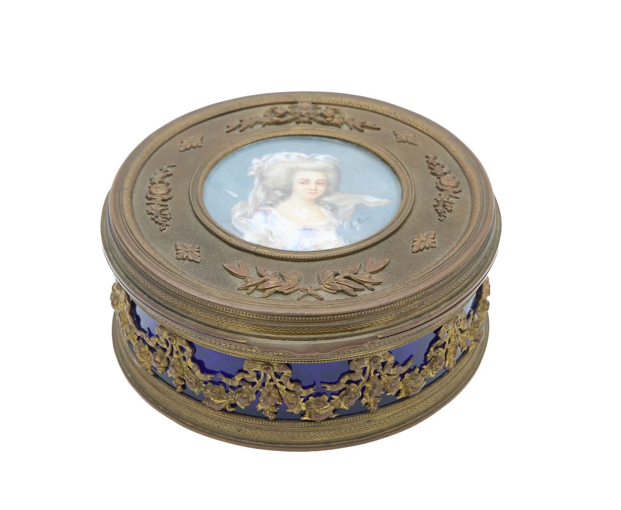 A French gilt-metal and blue glass powder bowl