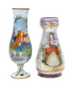 Two French hand-painted and guilloché enamel vases