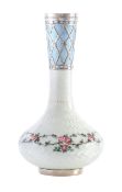 A Continental silver and guilloché enamel spill vase