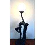 REPRODUCTION ART NOUVEAU STYLE TABLE LAMP, FEMALE FORM, IN WORKING ORDER, APPROX 78cm HIGH