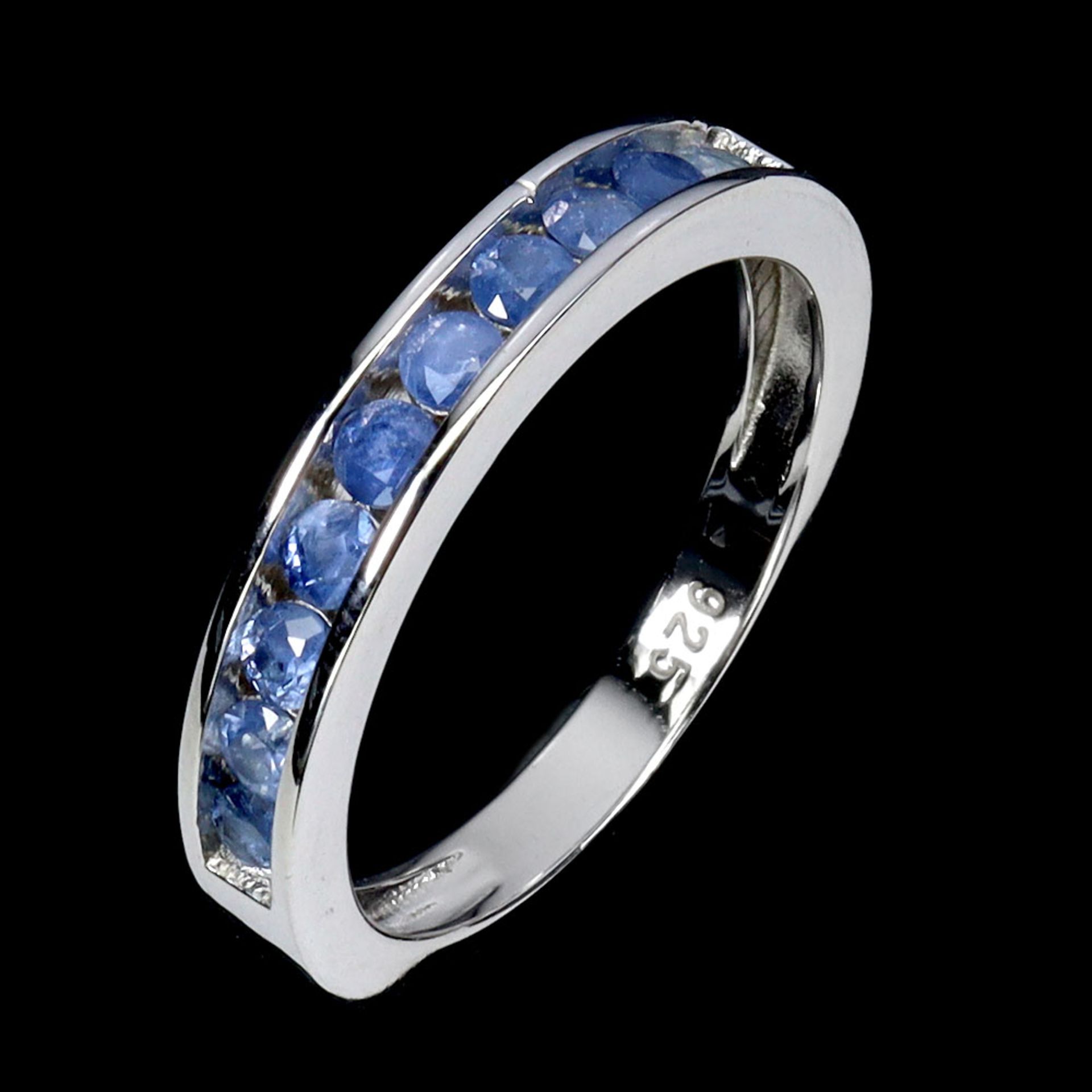 A 925 silver sapphire set half eternity ring, ring size P. - Image 3 of 3