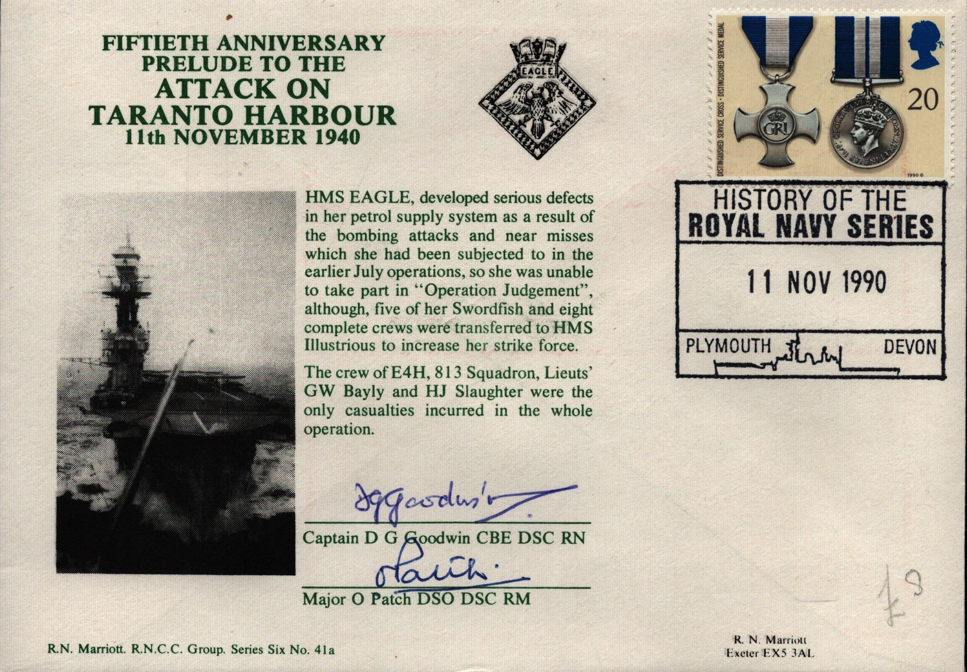 Cptn D Goodwin and Mjr Patch signed Attack on Taranto Harbour cover. Good condition Est.