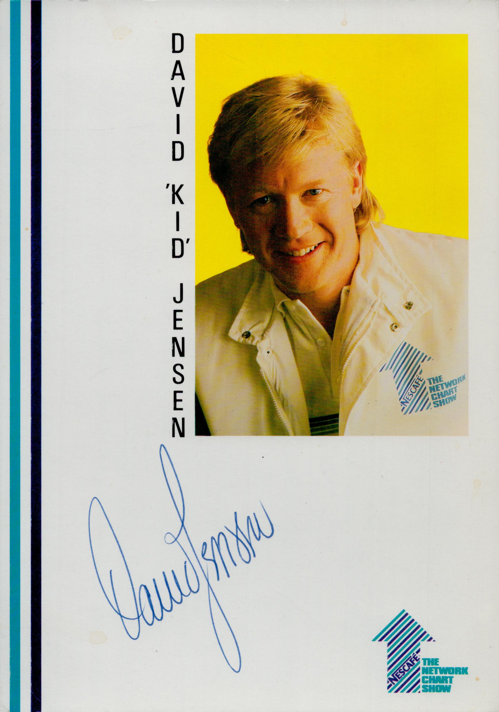 David Kid Jensen signed photo card The Network Chart Show. Good condition. All autographs come