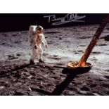 Apollo 11 Buzz Aldrin signed 10x8 inch colour photo. Buzz on the surface of the moon by LEM foot.