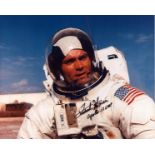 Apollo 13 Astronaut Fred Haise signed 10x8inch colour photo with his helmet in 1970. From