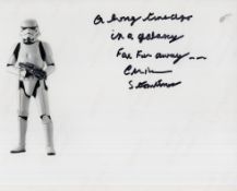 Star Wars B&W 8x10 photo signed by Stormtrooper Chris Bunn who has also handwritten the famous