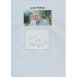 Leslie Phillips signed 3x2 inch white card. TV/Film, Entertainment autograph.