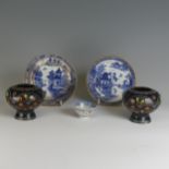 An antique Chinese export porcelain blue and white Tea Plate, decorated in the willow pattern with