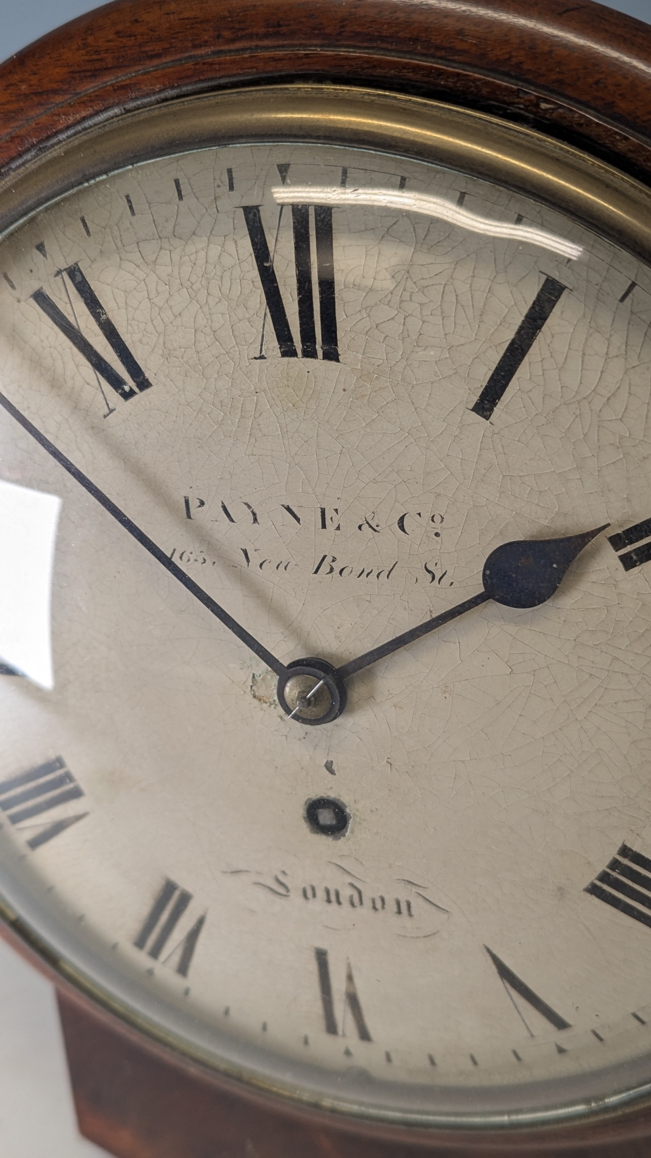 A 19th century drop dial wall Clock, the painted 8" dial with Roman numerals and signed 'Payne & Co, - Image 3 of 5