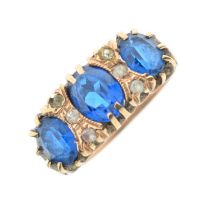 Dress ring set three blue stones and six white stones