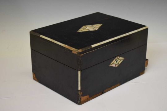 Victorian lady's ebonised and mother-of-pearl inlaid vanity case - Image 10 of 14