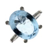 Blue topaz and diamond white metal ring