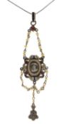 Mid 19th century ruby, seed pearl, enamelled parcel gilt pendant necklace