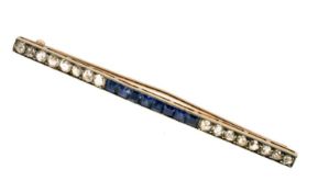 Art Deco diamond and sapphire bar brooch