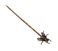 Victorian diamond and ruby stick pin modelled as a fly