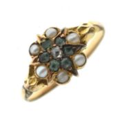 Early 19th century pearl, diamond and paste yellow metal ring