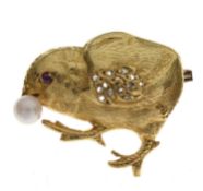 Vintage gem-set chick brooch