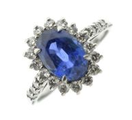 Sapphire and diamond platinum cluster ring