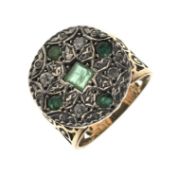 Emerald and diamond Eastern style 9ct yellow and white gold ring