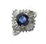 Sapphire and diamond platinum cluster ring