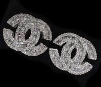 Pair of diamond set entwined back-to-back double C diamond earrings