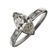 Marquise diamond white metal solitaire ring with accompanying certificate