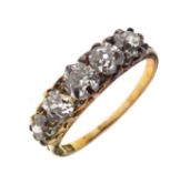 Victorian diamond five stone 18ct yellow gold ring