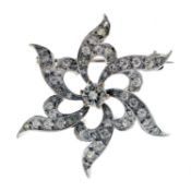 Diamond flowerhead white metal brooch