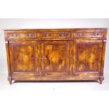 A good C19th French style fruitwood buffet/sideboard with three drawers over three cupboards, 179