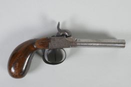 An early C19th side-by-side turn-off overcoat percussion cap pistol, Belgian ELG* proof mark to
