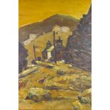 After Kyffin Williams, (Welsh, 1918-2006), Cottages, North Wales, oil on canvas laid on board, 47