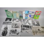 A collection of black and white sporting press photographs, including images of Ann Hobbs, Sarah
